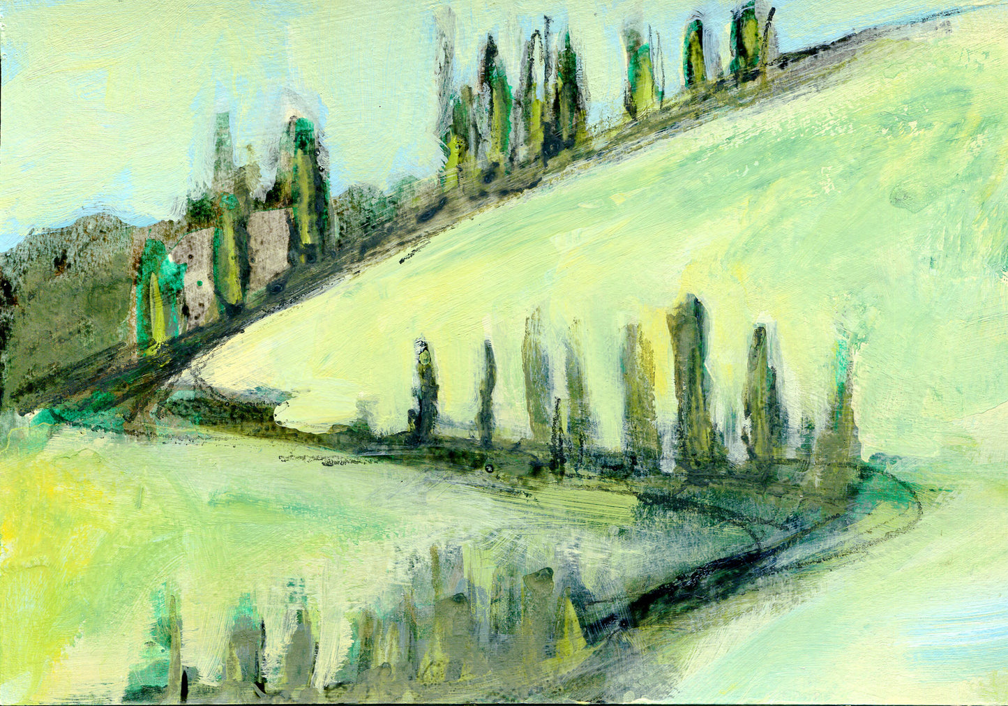 Italian Cypress ZigZag - 6x9 inch Mixed Media