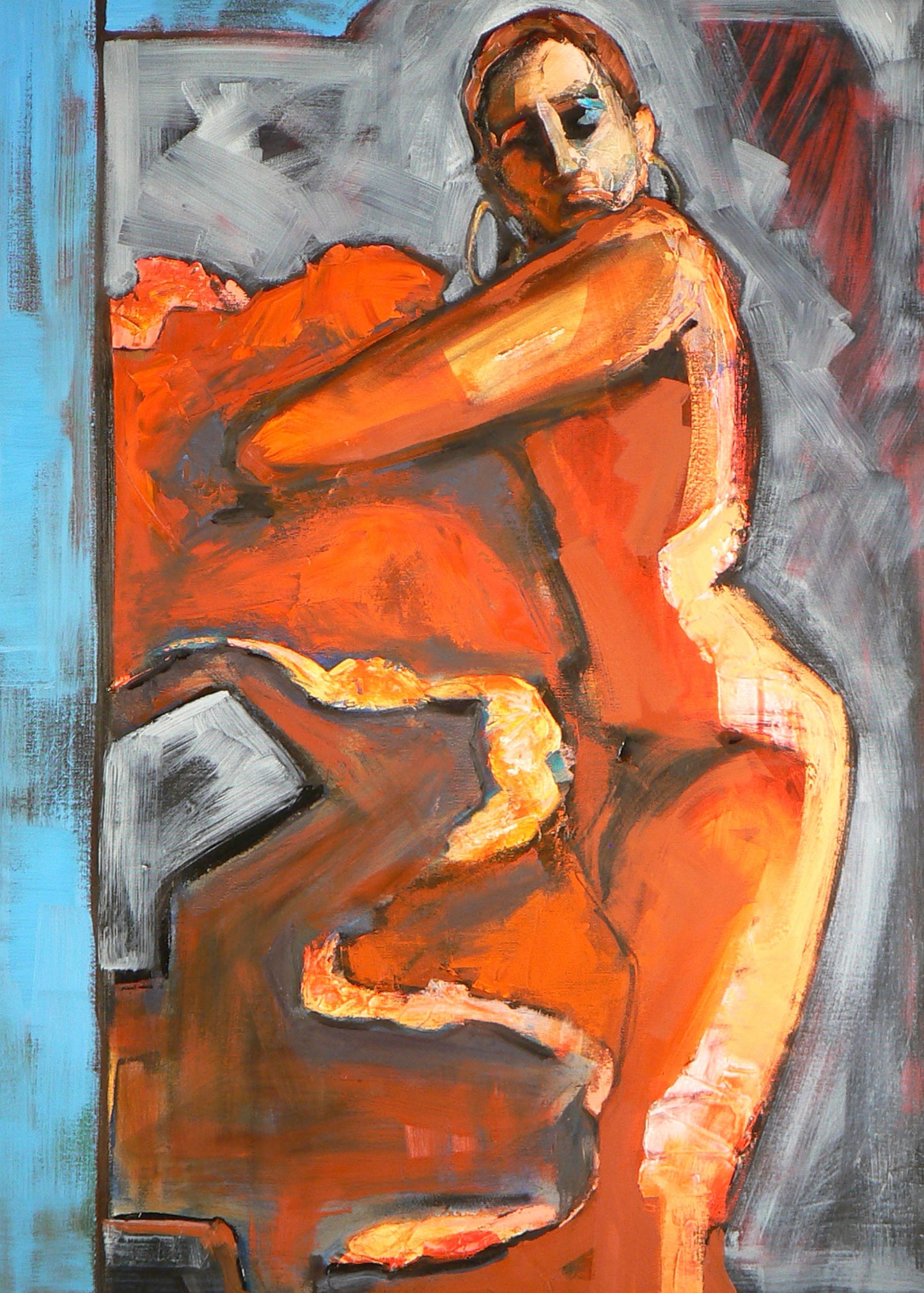 Abstract painting of a flamenco dancer with vibrant colors