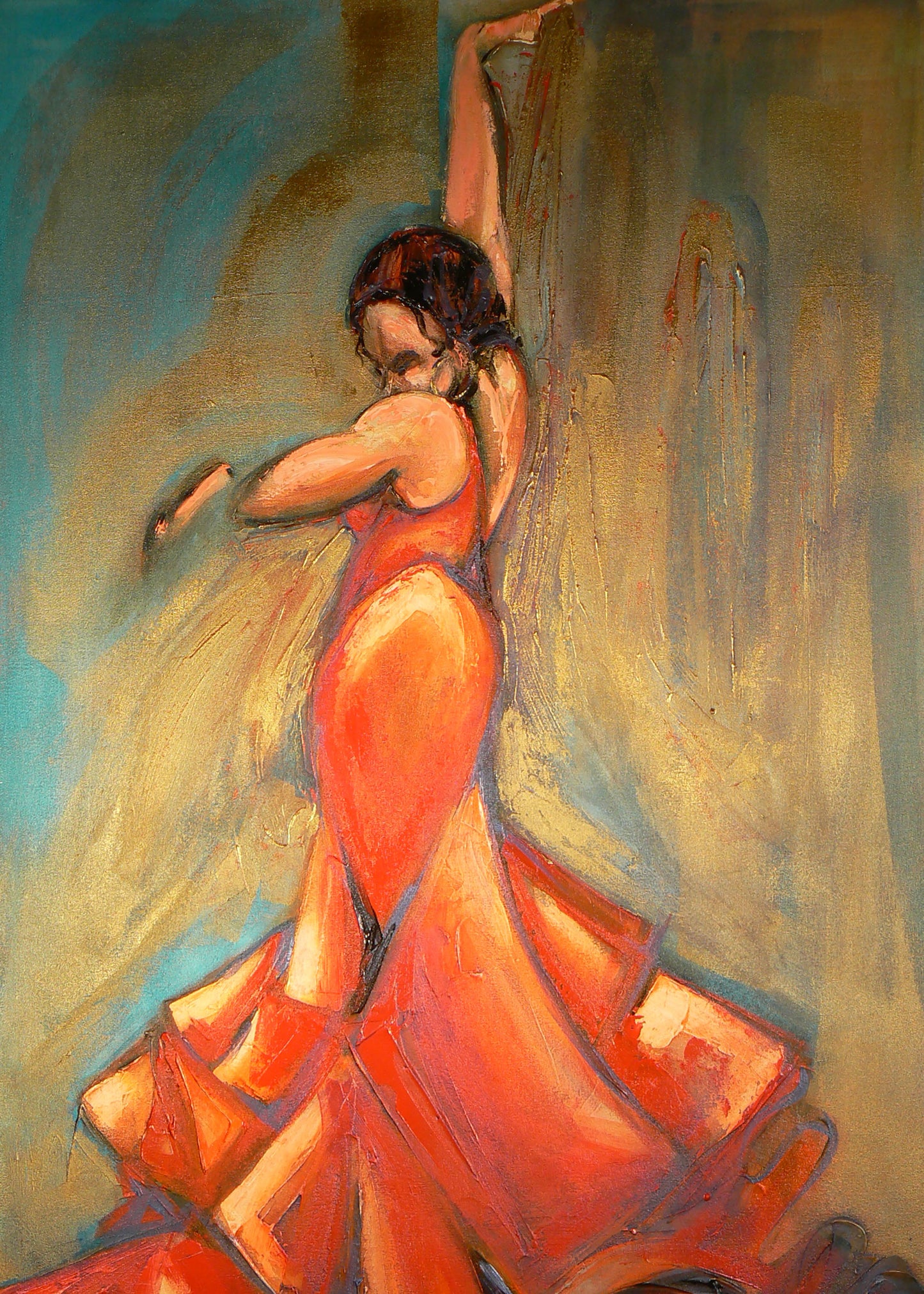 Red Flamenco Acrylic Painting - 5x7 inch Print