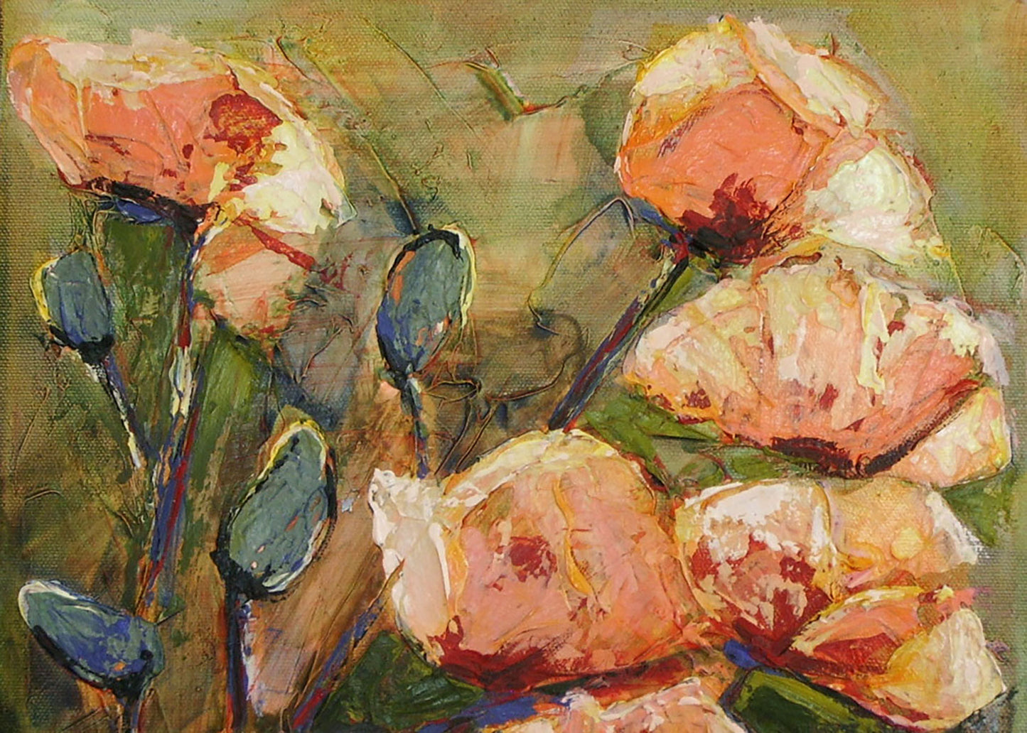 Peach Poppies Acrylic Painting - 5x7 inch Print