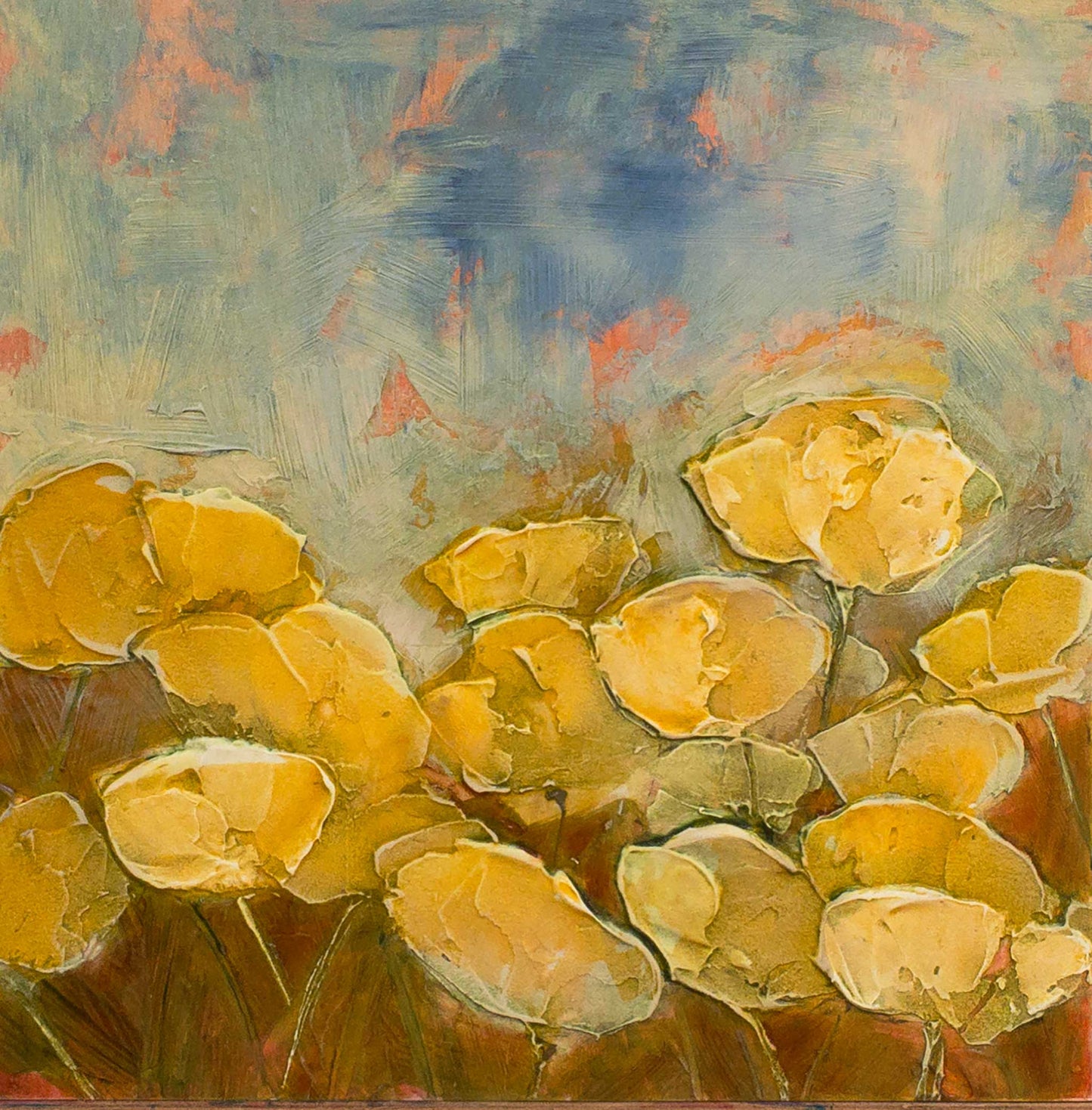 Yellow Poppy Field Acrylic Painting - 6x6 inch Print