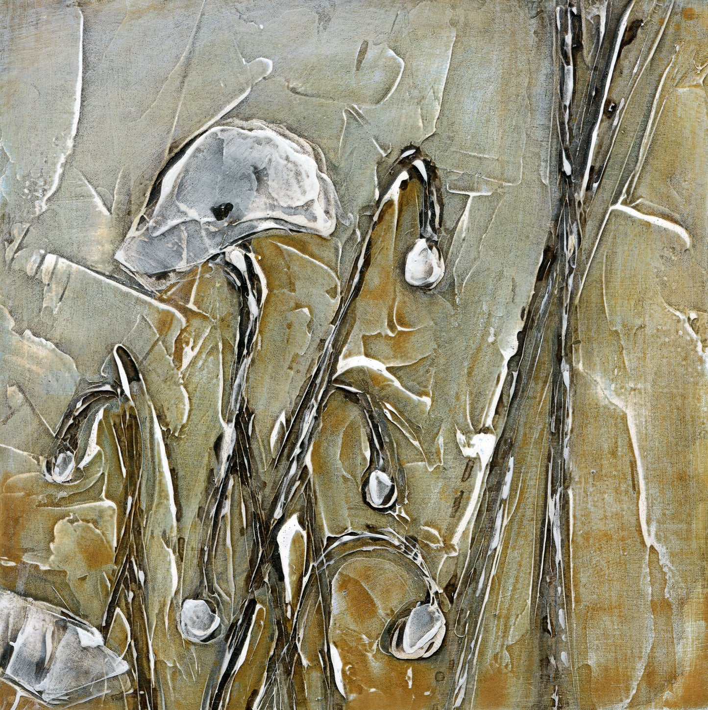 Winter Poppies I - Acrylic Painting, 8x8 inch