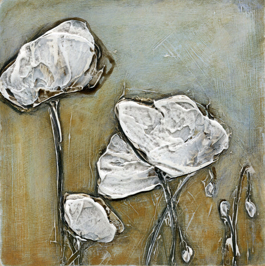 Winter Poppies III - Acrylic Painting, 8x8 inch