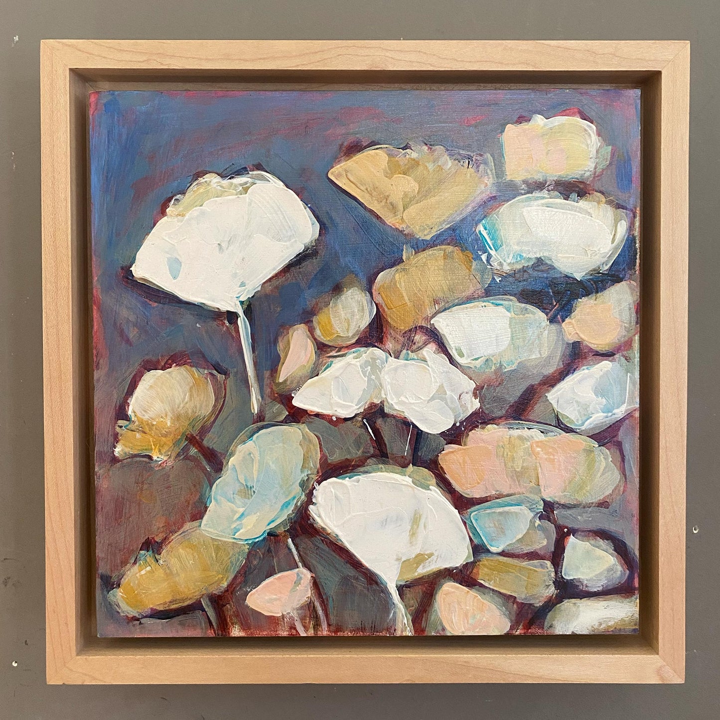 Poppies In Soft Neutrals - Acrylic Painting, 8x8 inch