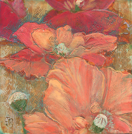 Romantic Poppy Blooms - Original 12x12 inches