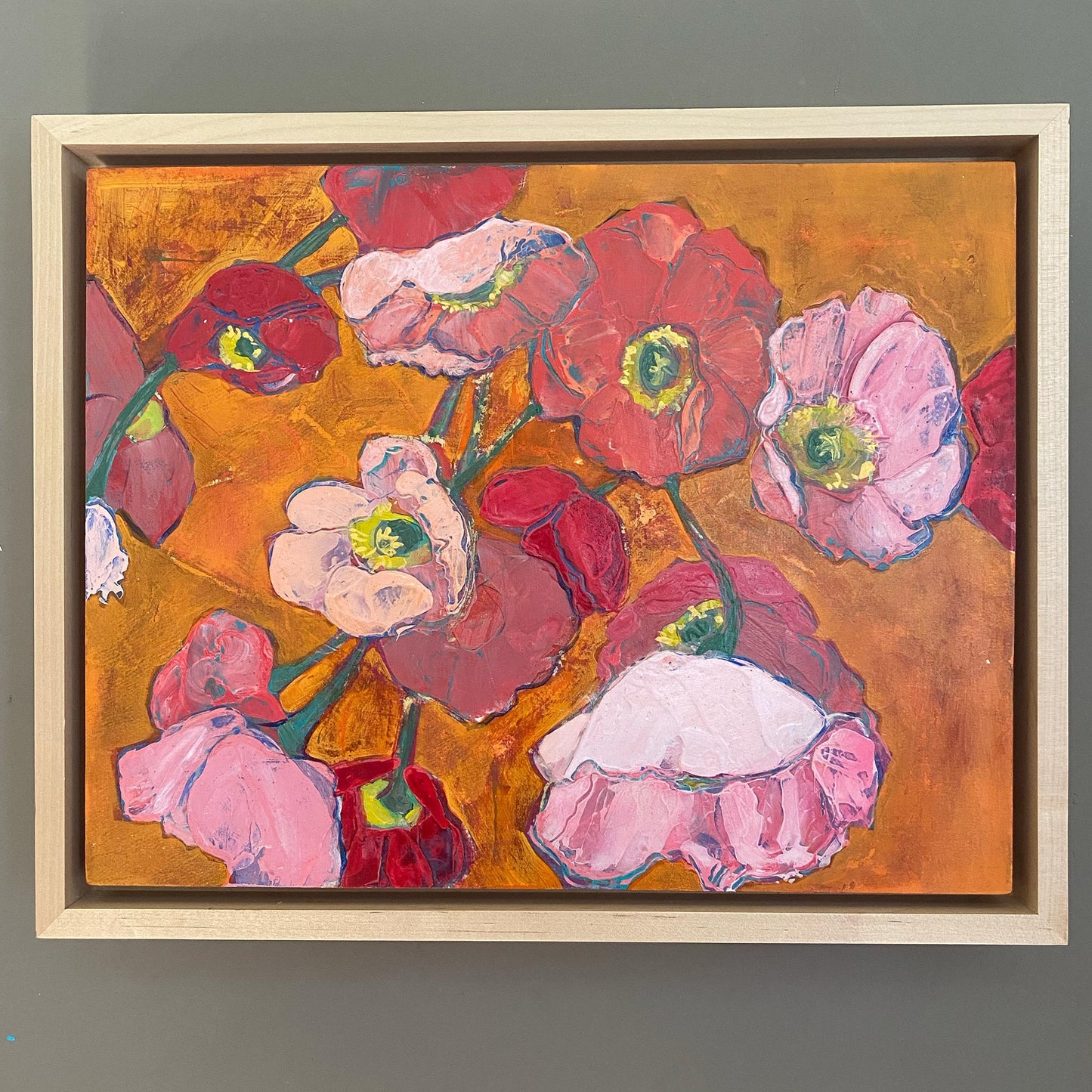 Dancing Poppies on Orange - Original Acrylic Painting