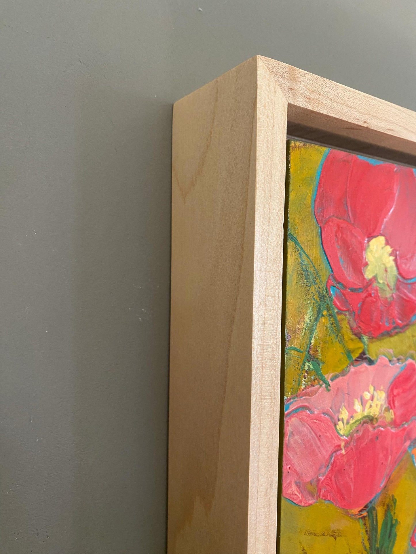 Dancing Poppies on Yellow Ochre - Original Acrylic Painting