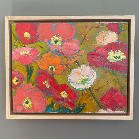 Dancing Poppies on Yellow Ochre - Original Acrylic Painting