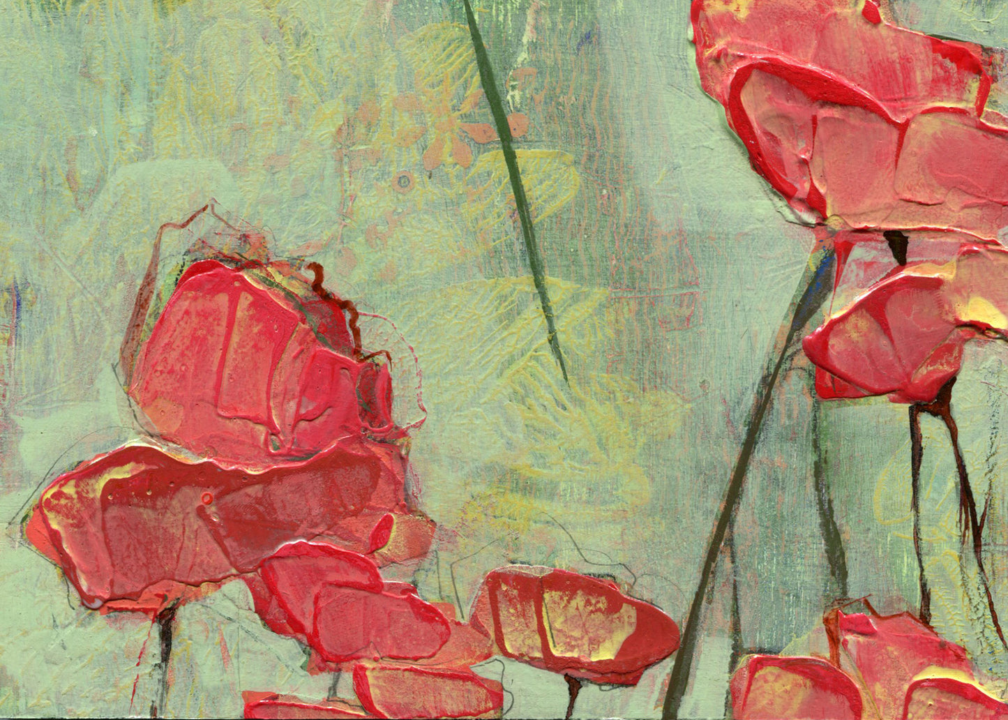 Four Panel Pink Poppies I - Original Acrylic Painting