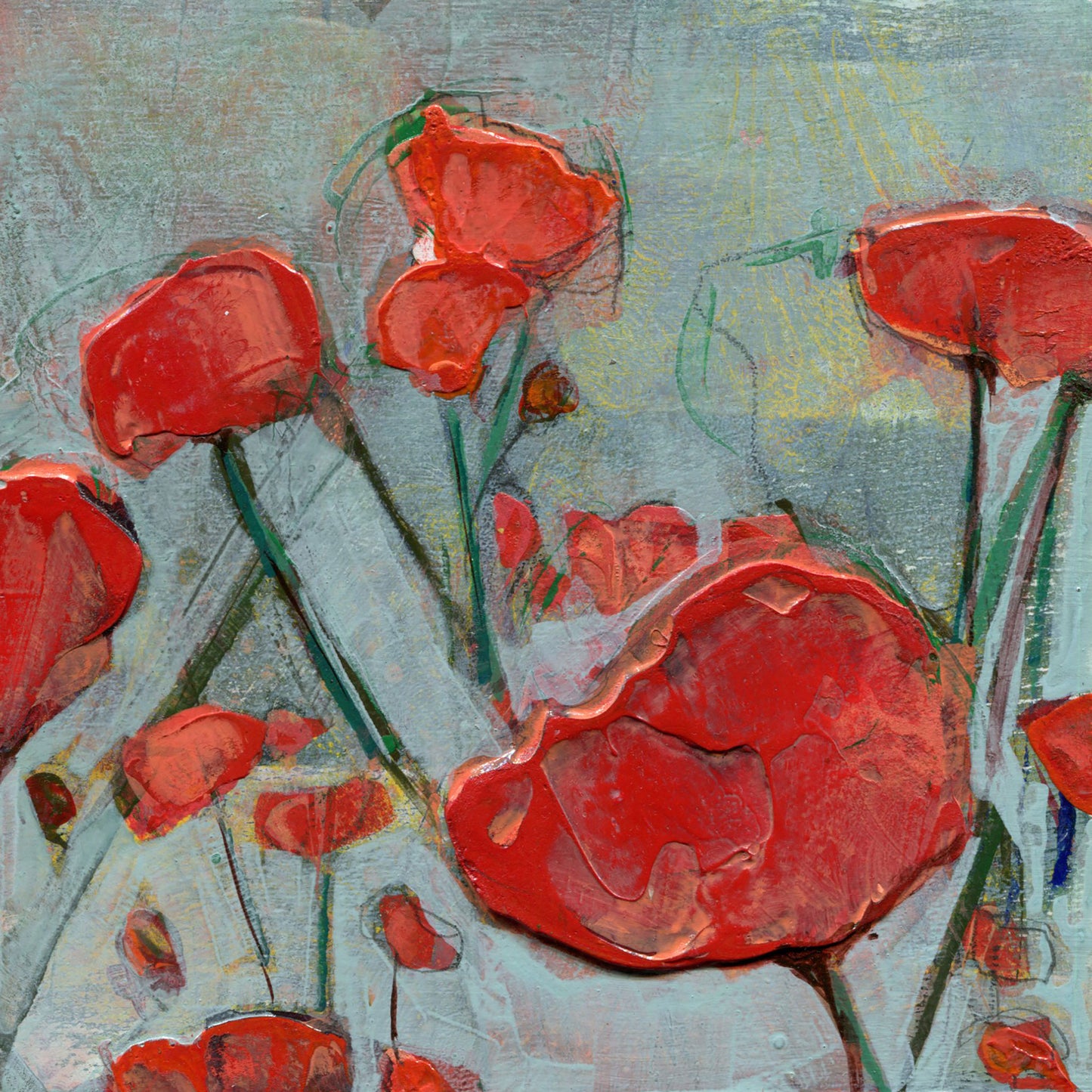 Four Panel Red Poppy III - Original Acrylic Painting