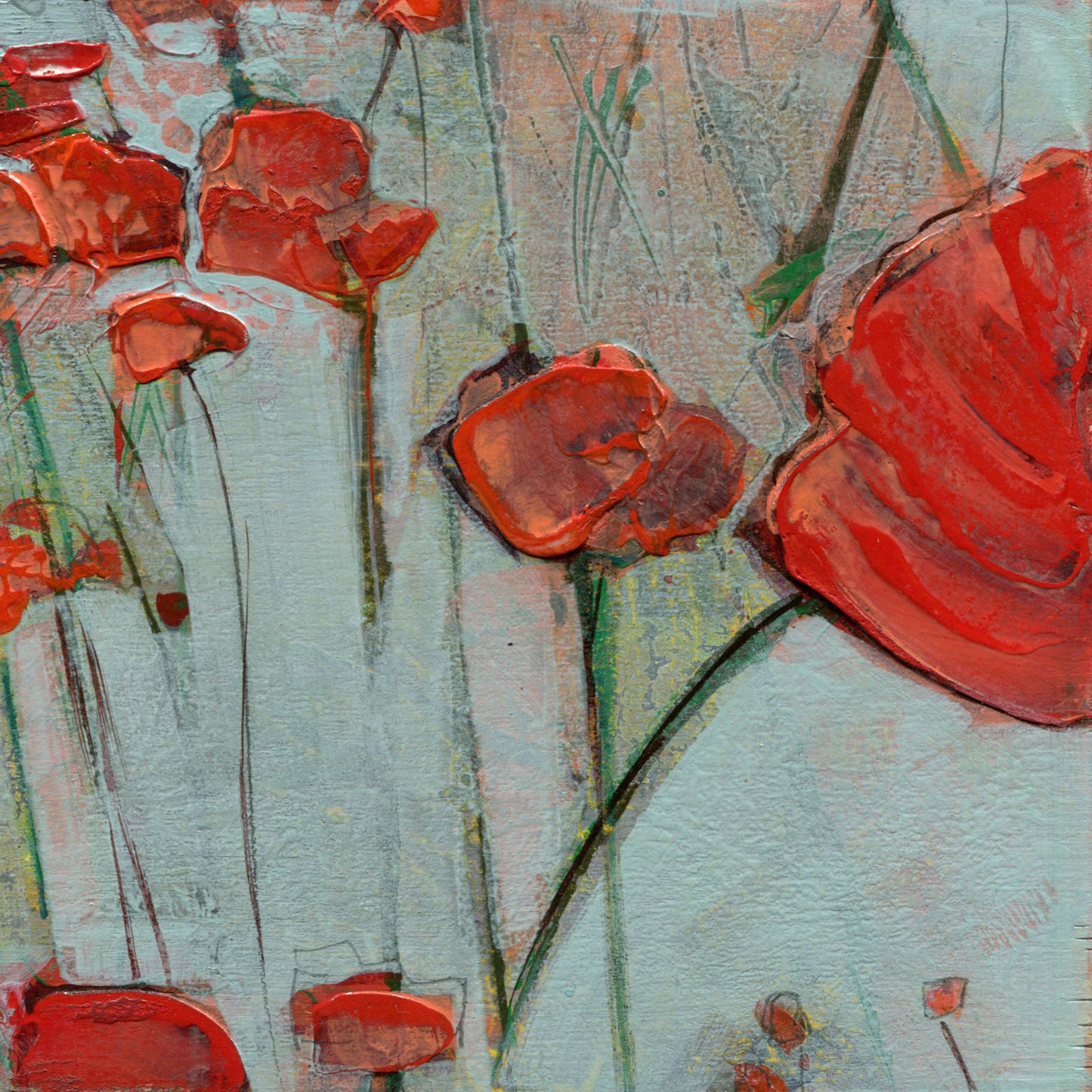Four Panel Red Poppy IV - Original Acrylic Painting