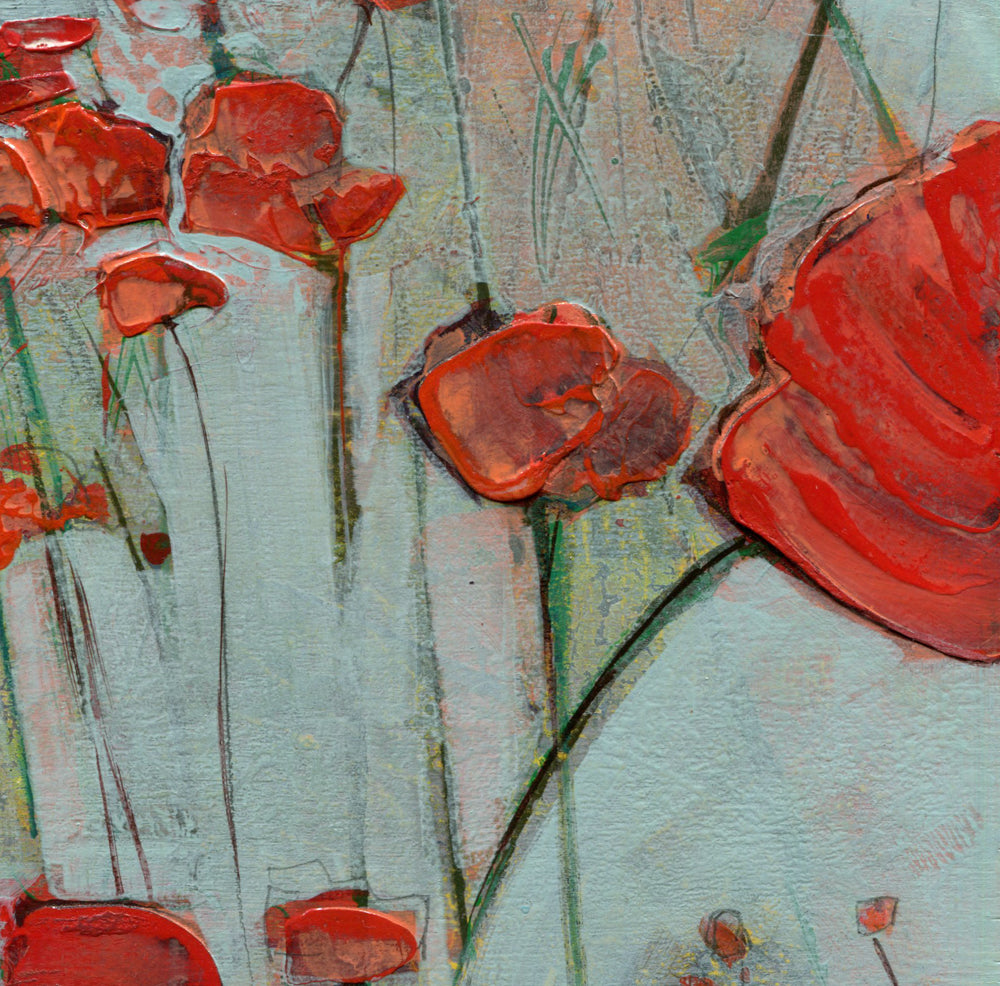 Four Panel Red Poppy IV - Original 6x6 inches