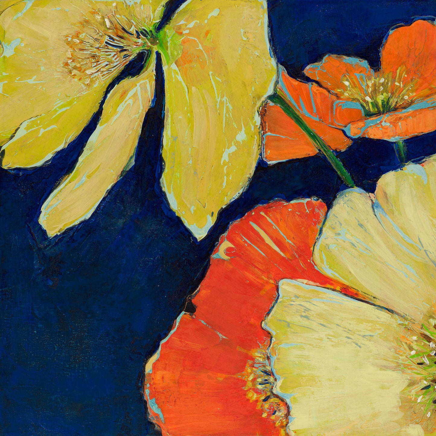 Orange And Yellow Summer Poppies - Original Acrylic Painting