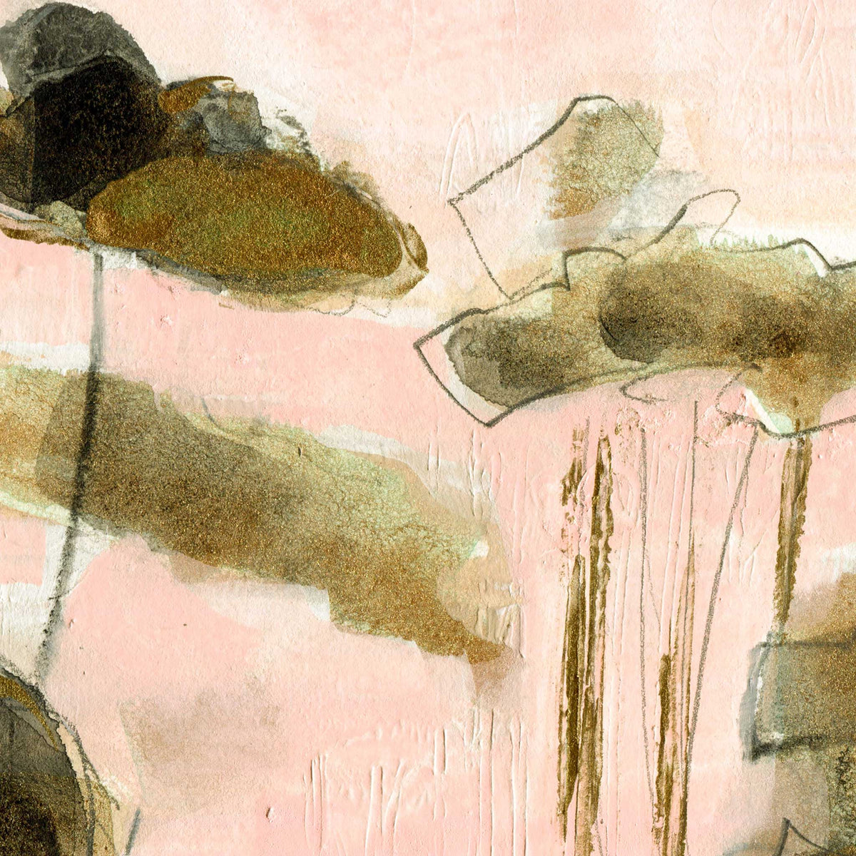 Bronze Poppies I - Mixed Media on Paper, 8x8 inch