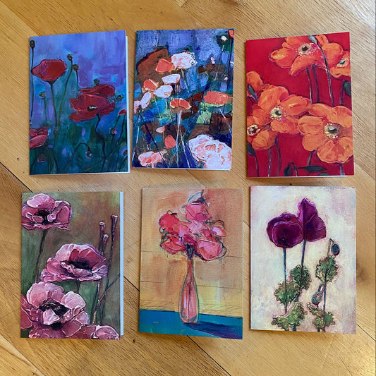 Six Different Poppy Paintings 5x7 Greeting Card Gift Set