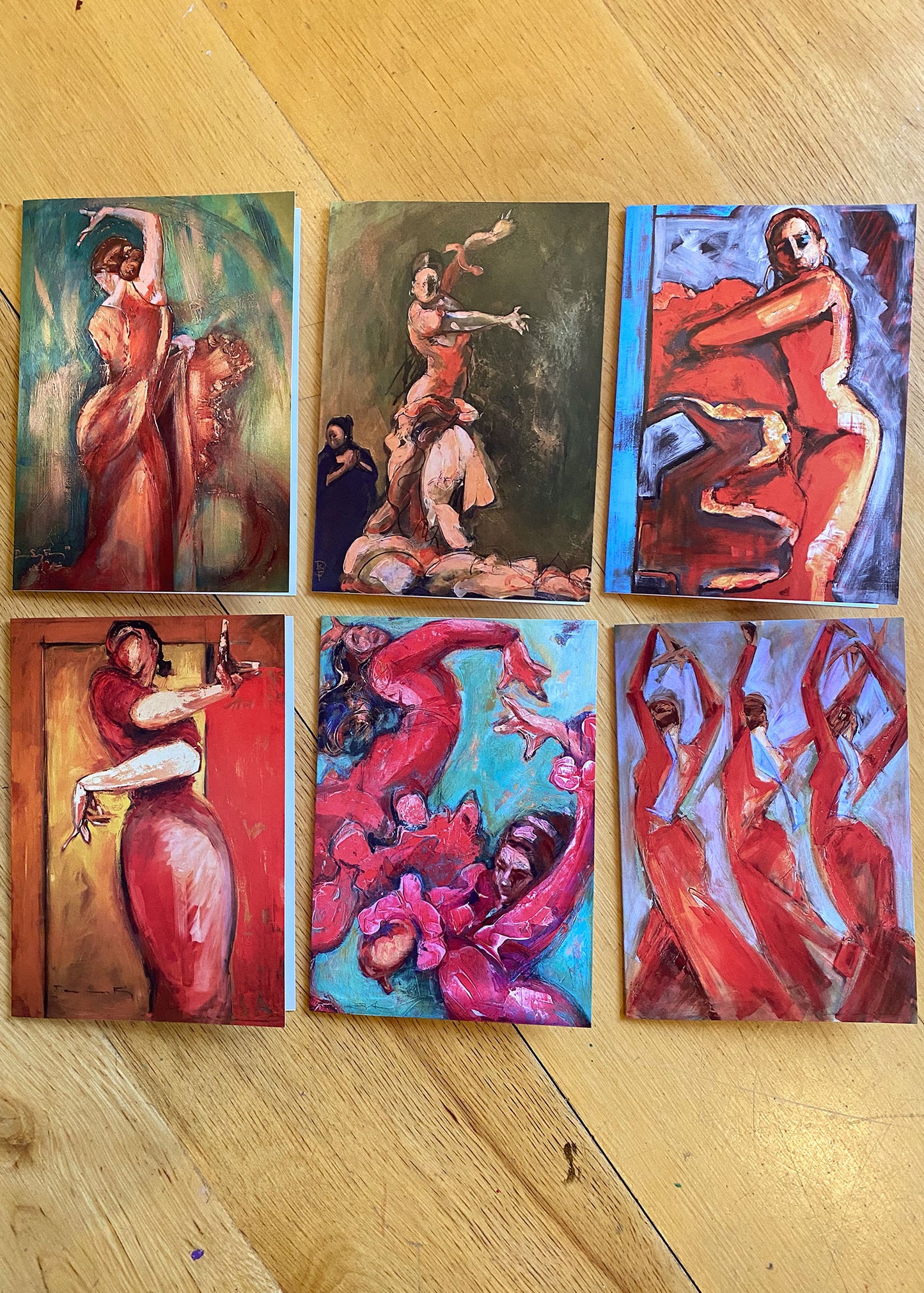 Six Different Flamenco Paintings 5x7 Box Card Set