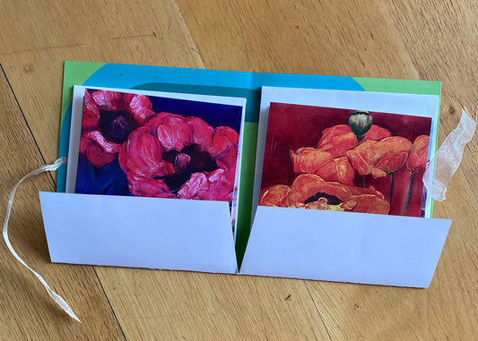 Six Different Poppy Paintings 5x5 Box Card Set
