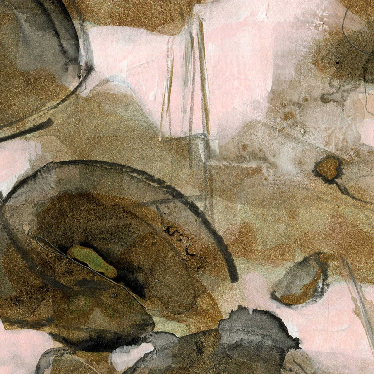 Bronze Poppies IV - Mixed Media on Paper, 8x8 inch