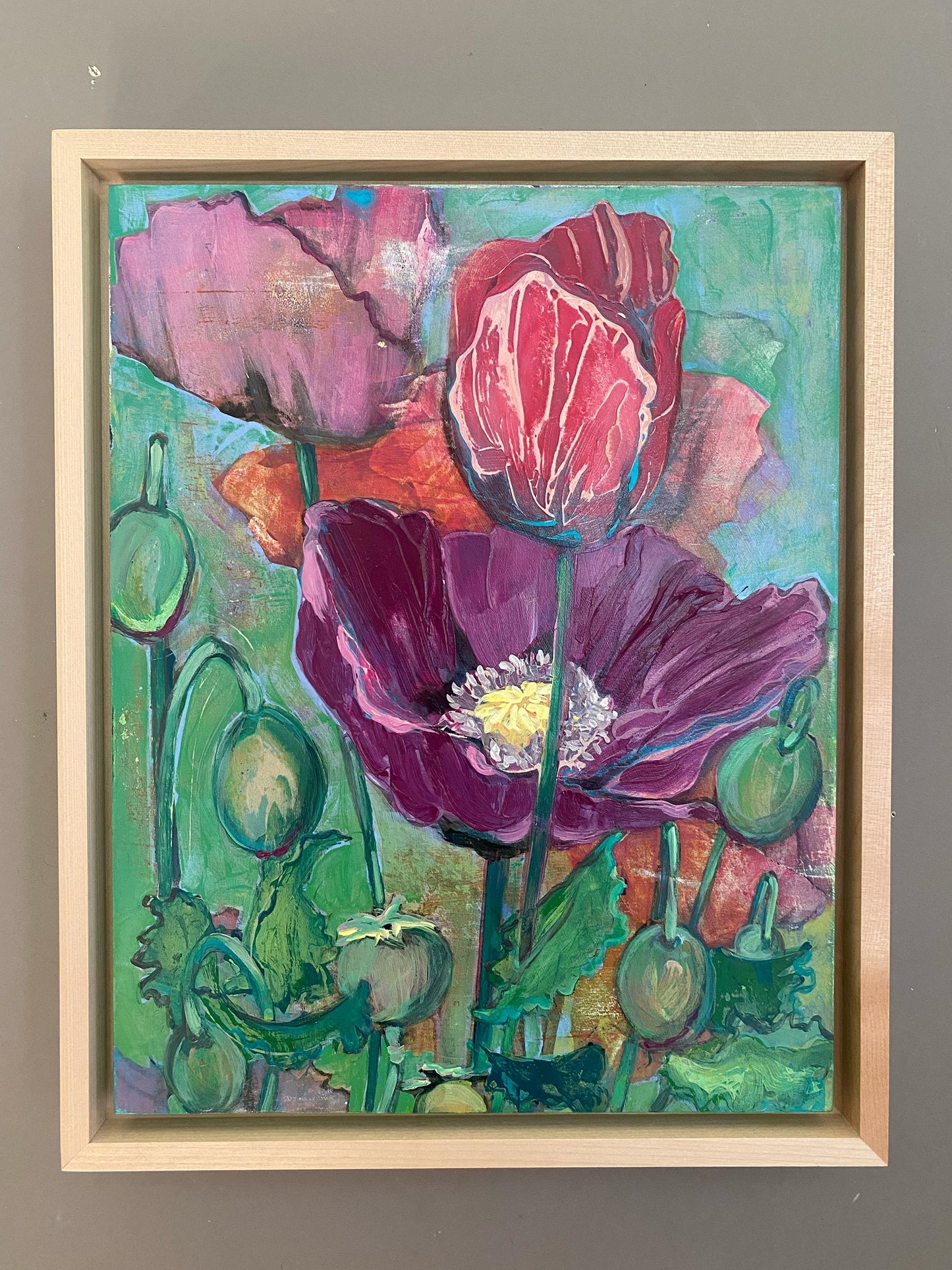 Poppy Dreams No. 3 – Magenta | Layered Poppy Dreams, Original Acrylic Painting