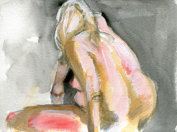Pink Woman On Black - Painting on Paper 4.5x6 inch
