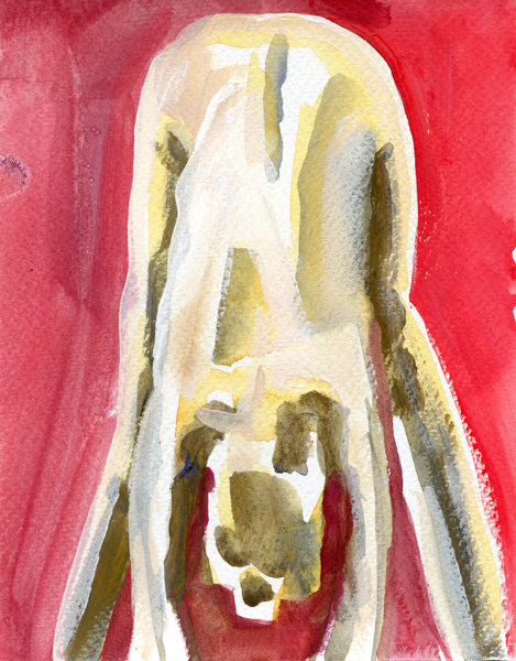 Standing Forward Bend On Red - Painting on Paper 5.5x7 inch