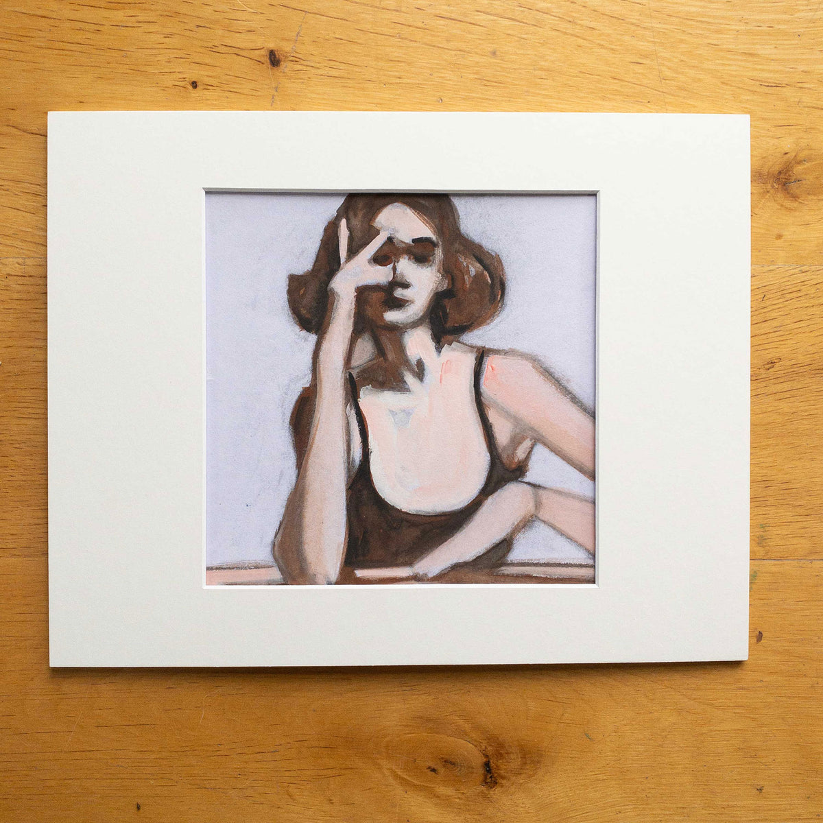 Woman in Black Tank I - Mixed Media on Paper, 8x8 inch