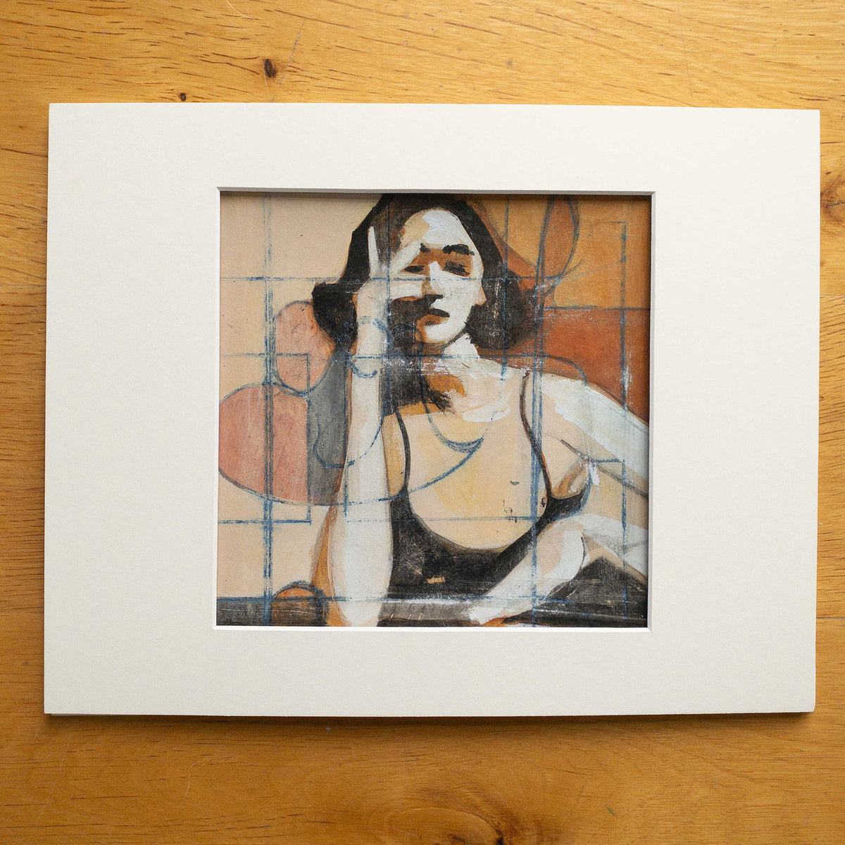 Woman in Black Tank III - Mixed Media on Paper, 8x8 inch
