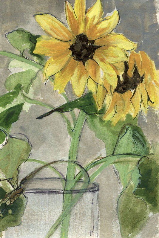 Sunflowers - 5x7 inch Mixed Media Painting on Paper