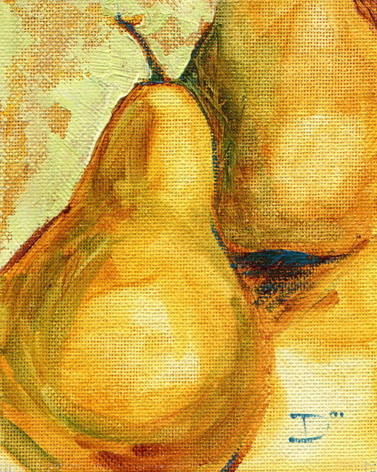 Two Yellow Pears - 4x5 inches Original Oil Painting