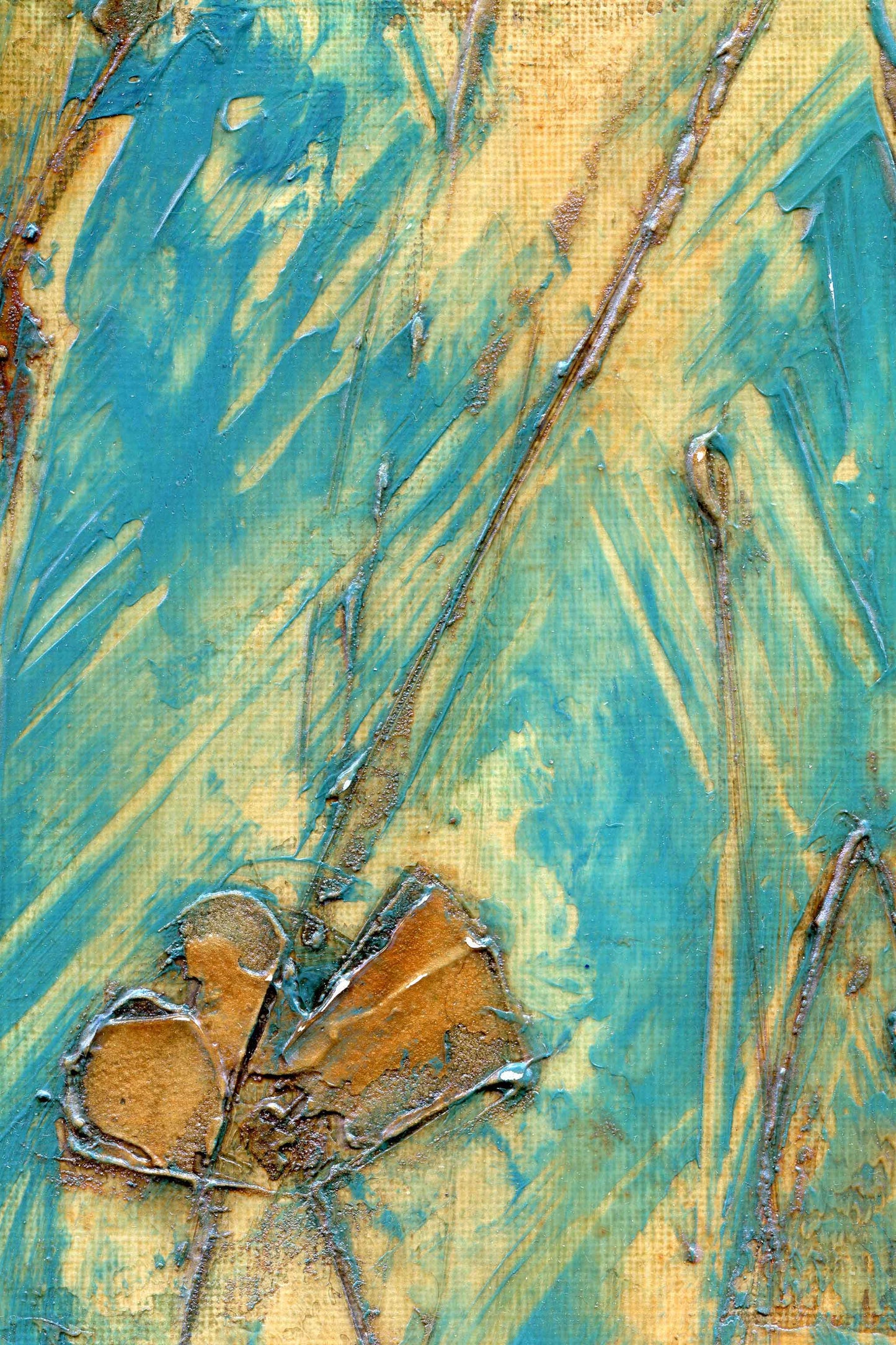 Orange On Blue Poppy with Pod Acrylic Painting - 4x6 Print