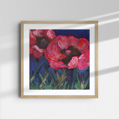 Red Poppies Dark Sky -  Fine Art Print