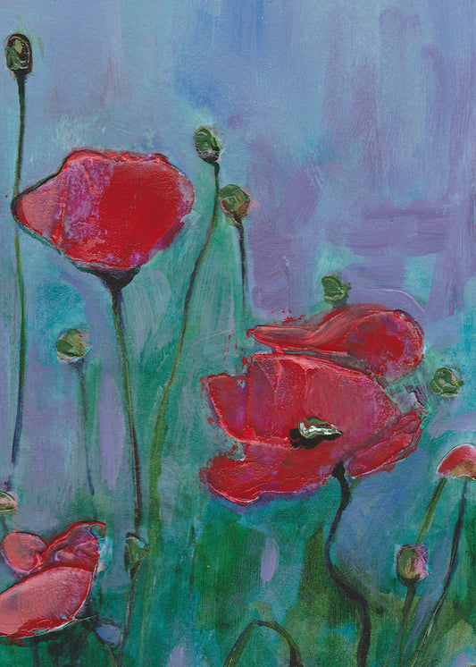 Red Poppies On Lavender Blue - 5x7 Folded Card