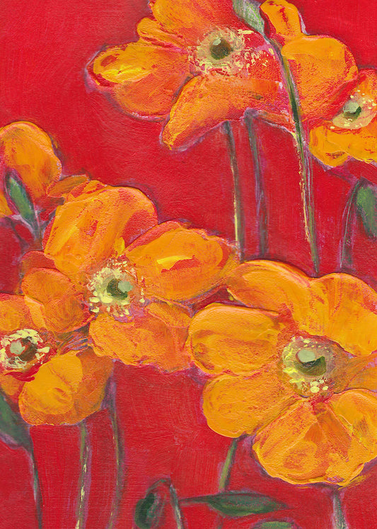 Bright Orange on Red Poppy Card - 5x7 Greeting Card from Original Painting