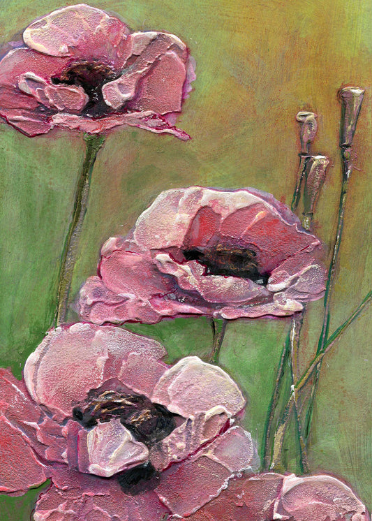 Helman Pink Poppies Card - 5x7 Greeting Card from Original Painting