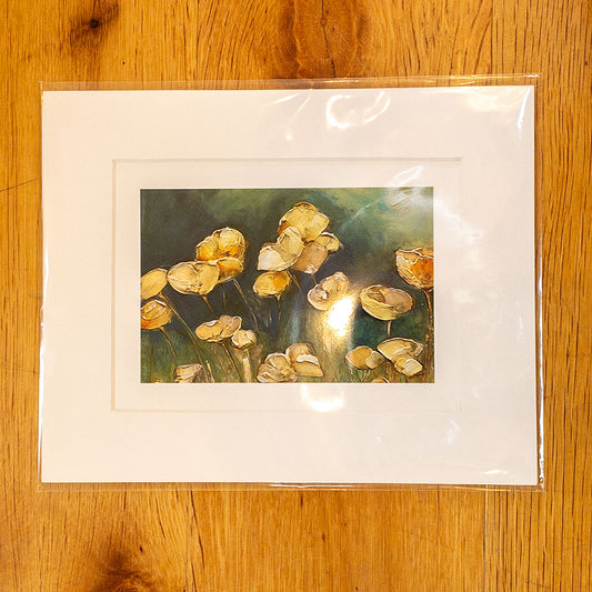 Yellow Poppies on Blue Acrylic Painting - 5x7 Print