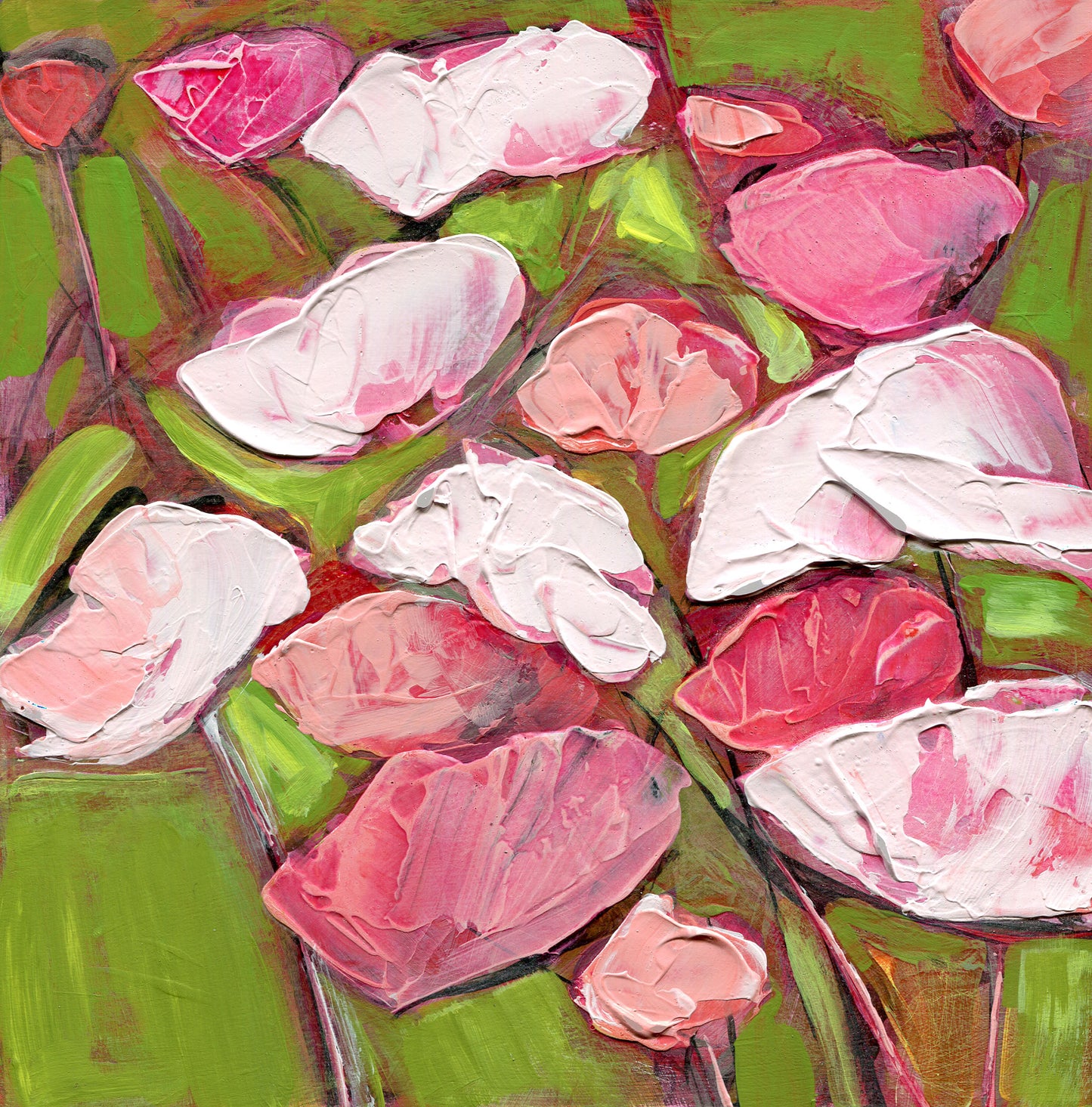 Soft Pink Poppies - Acrylic Painting, 8x8 inch