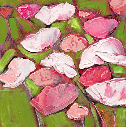 Soft Pink Poppies - Acrylic Painting, 8x8 inch