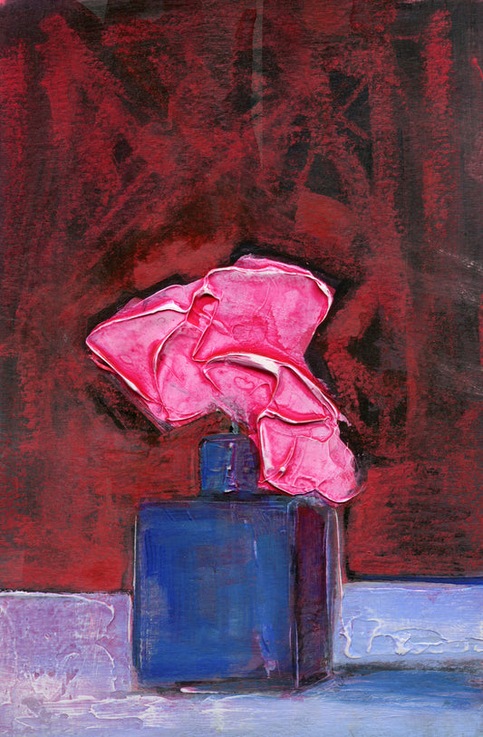 Poppy In A Cobalt Vase - 6x9 inch Acrylic On Paper