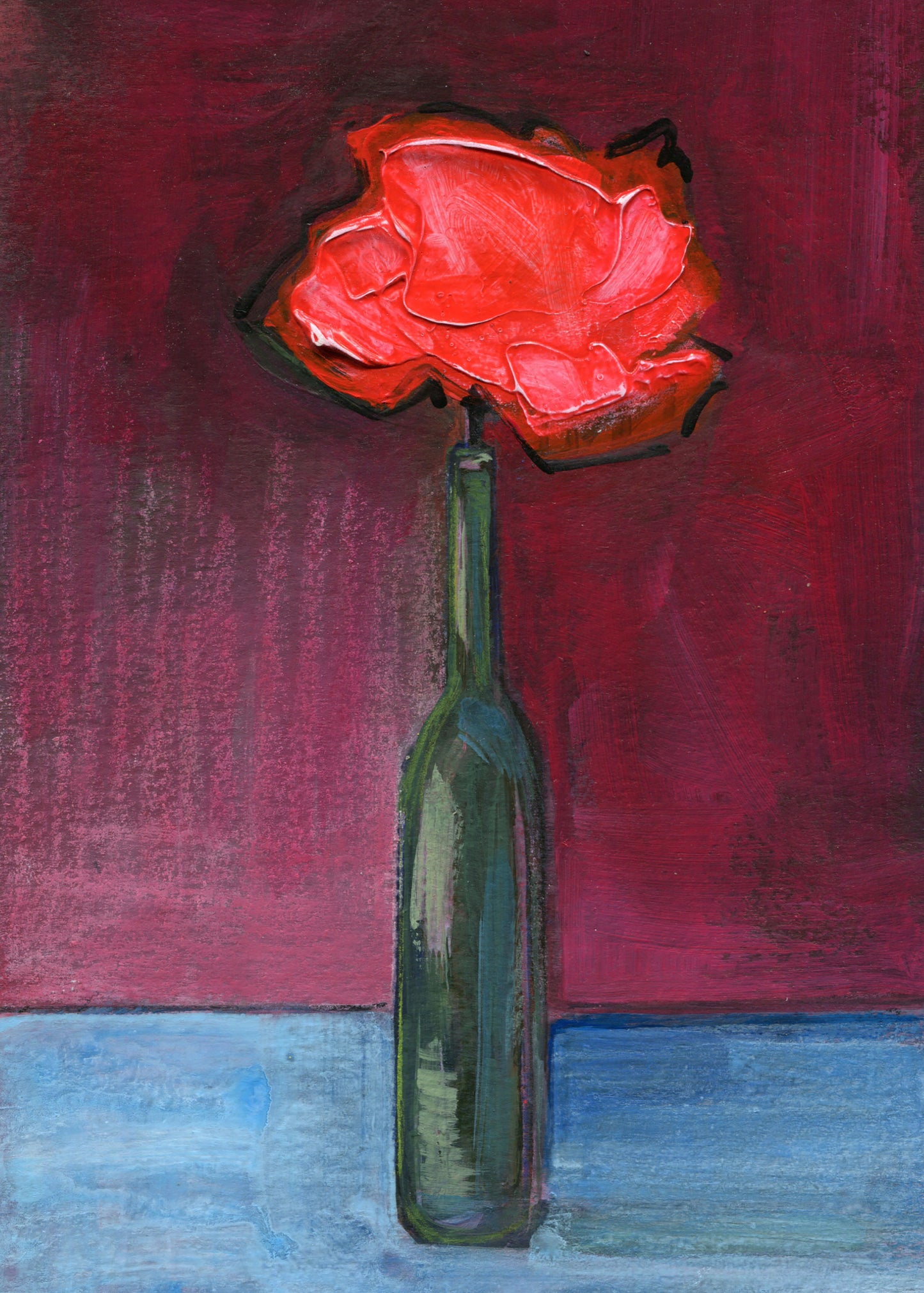 Red Poppy In A Wine Bottle - 5x7 inch Print