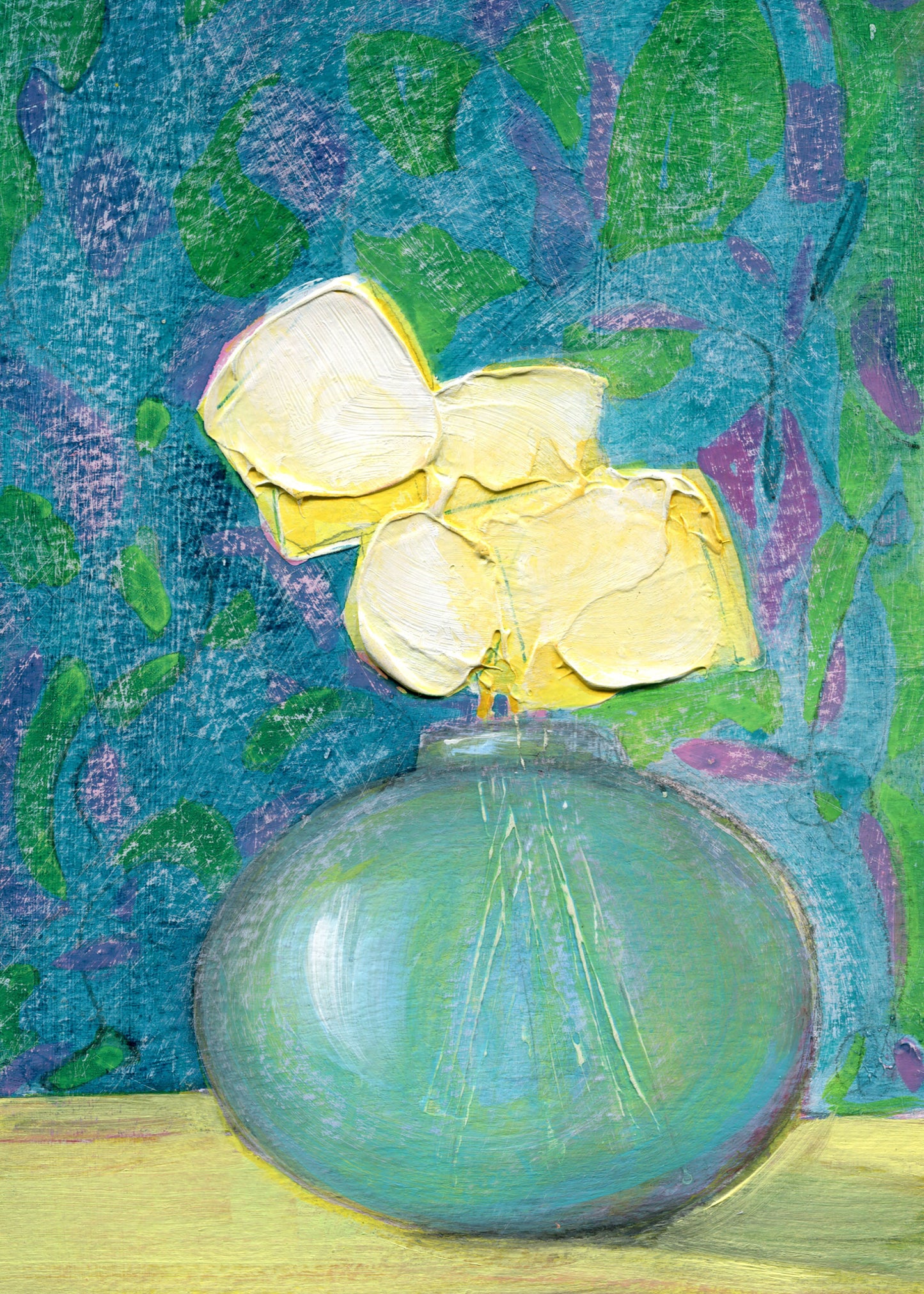 Yellow Poppies In A Blue Vase - 5x7 inch Print