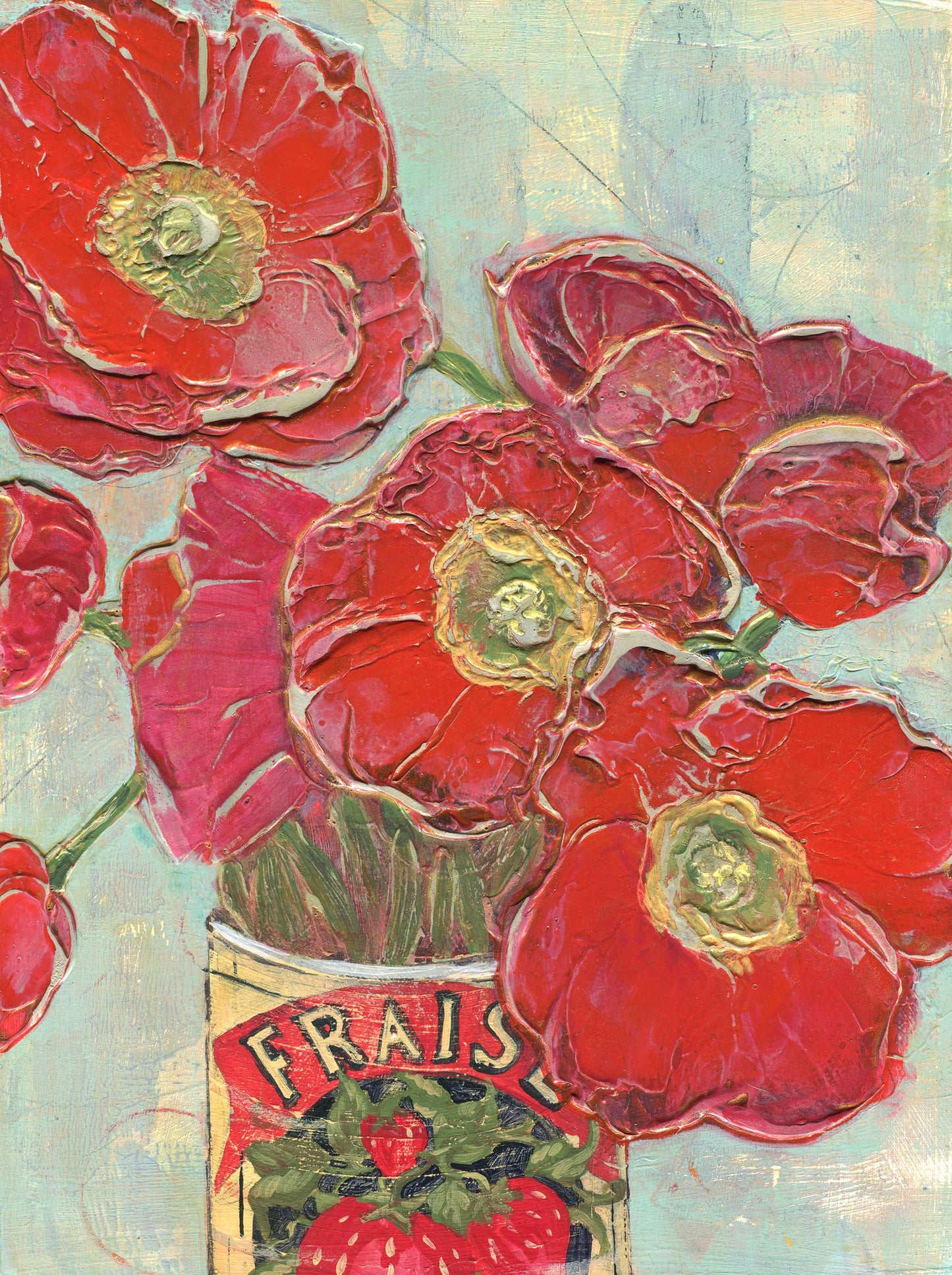 Red Poppies in a Can — Fraise — Original Acrylic Painting