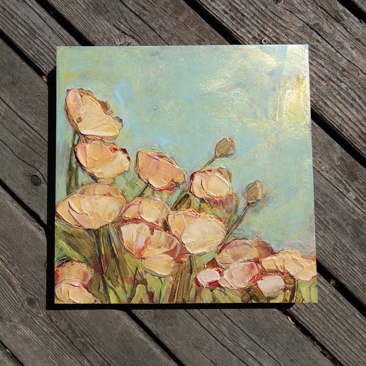 Peach Poppies in a Warm Breeze — Original Acrylic Painting