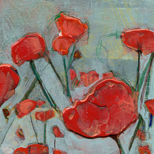Four Panel Red Poppy III - Original 6x6 inches