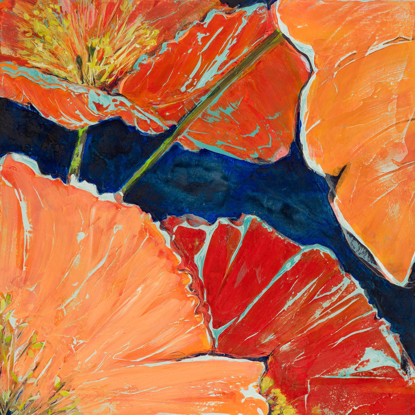 Orange And Red Summer Poppies - Original 18x18 inches