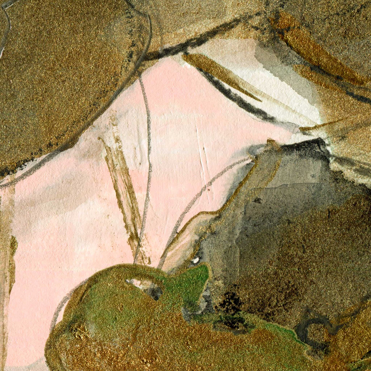 Bronze Poppies I - Mixed Media on Paper, 8x8 inch