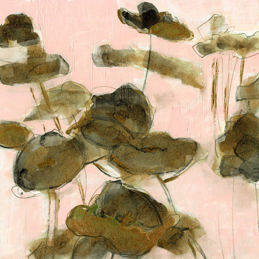 Bronze Poppies I - Mixed Media on Paper, 8x8 inch