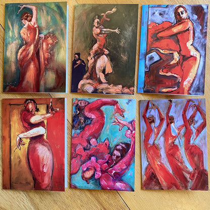 Six Different Flamenco Paintings 5x7 Greeting Card Gift Set