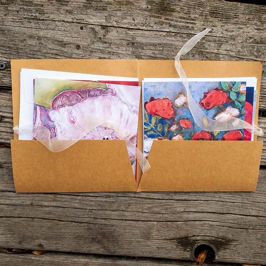 Six Different Poppy Paintings 5x5 Gift Greeting Card Set