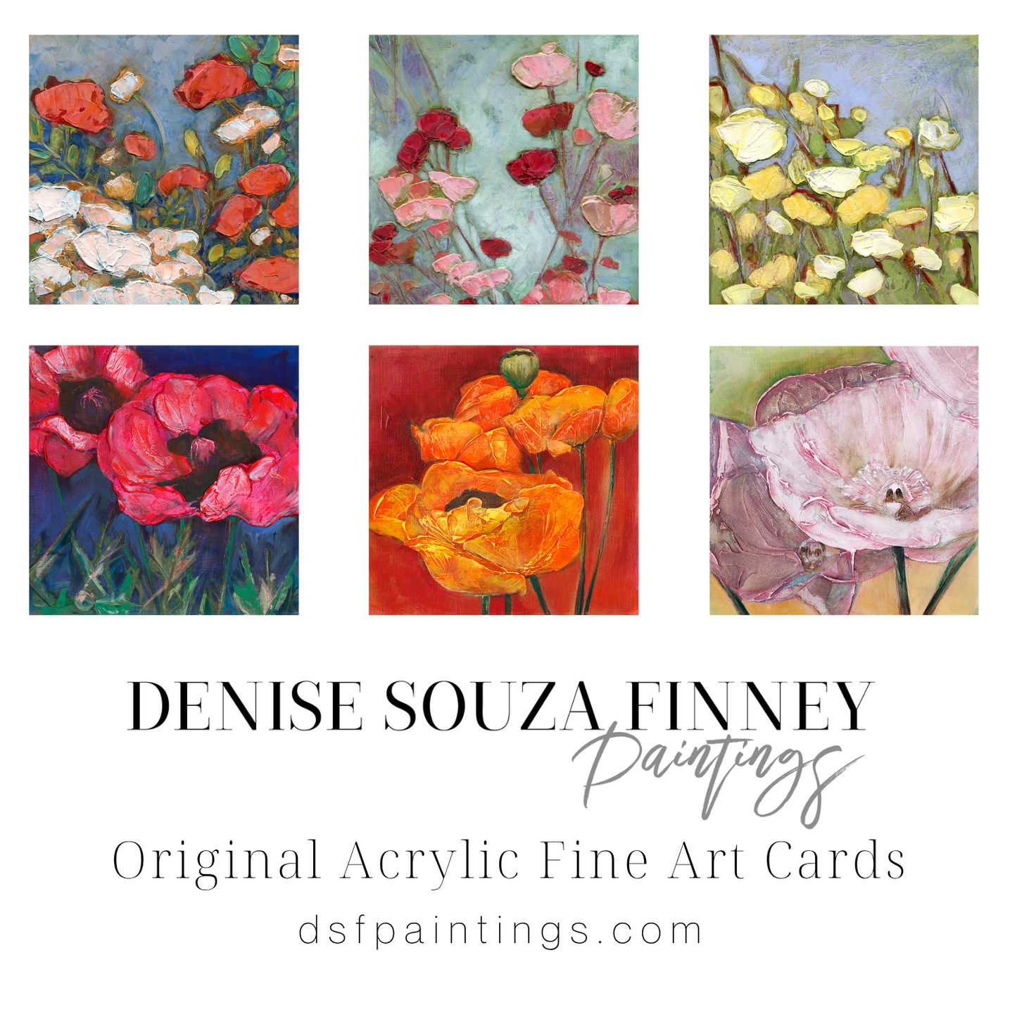 Six Different Poppy Paintings 5x5 Gift Greeting Card Set
