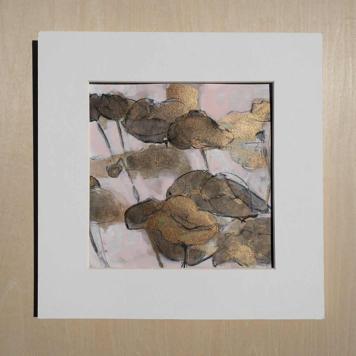 Bronze Poppies II - Mixed Media on Paper, 8x8 inch
